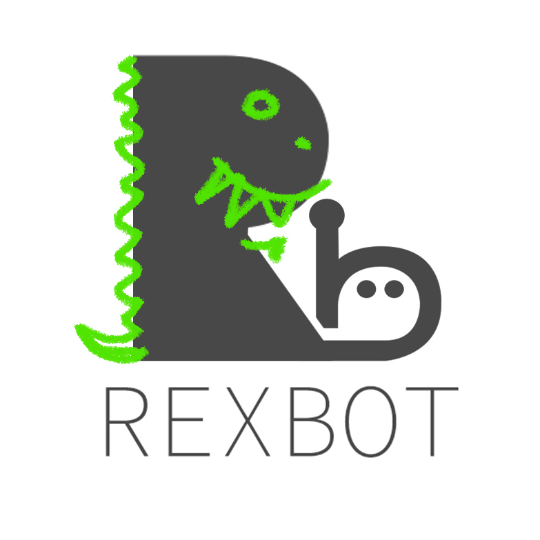 Logotipo de Rexbot Kids con un dinosaurio verde